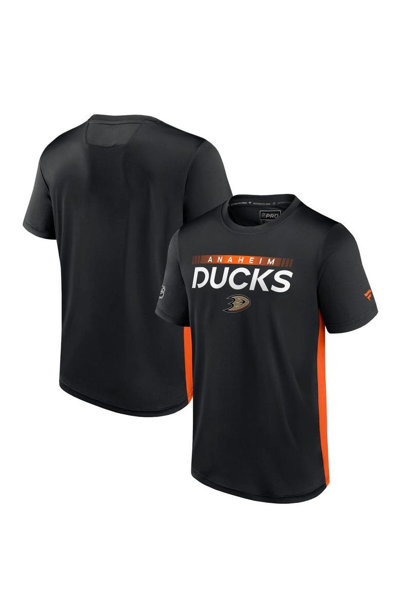 FANATICS Men's Fanatics Branded Black/Orange Anaheim Ducks Authentic Pro Rink Tech T-Shirt, Main, color, 