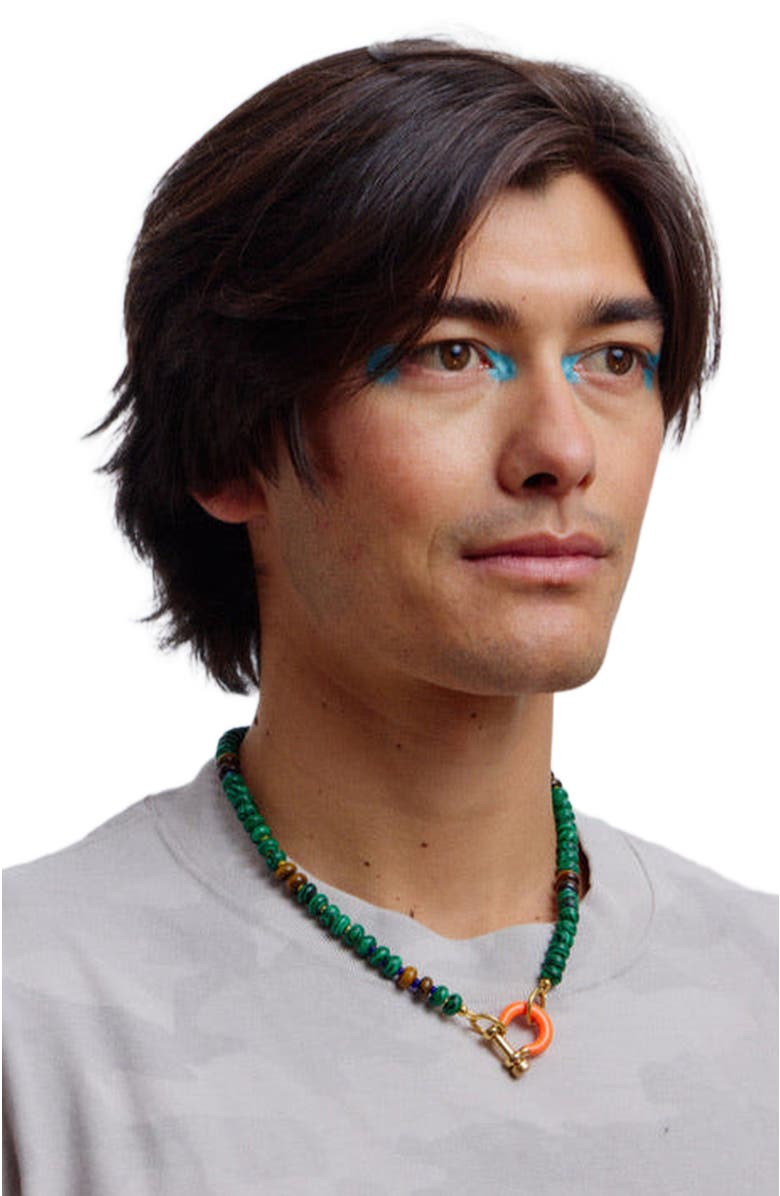 SHOP SPICY DAN Bean Gender Inclusive Malachite Tiger Eye Necklace, Alternate, color, Green