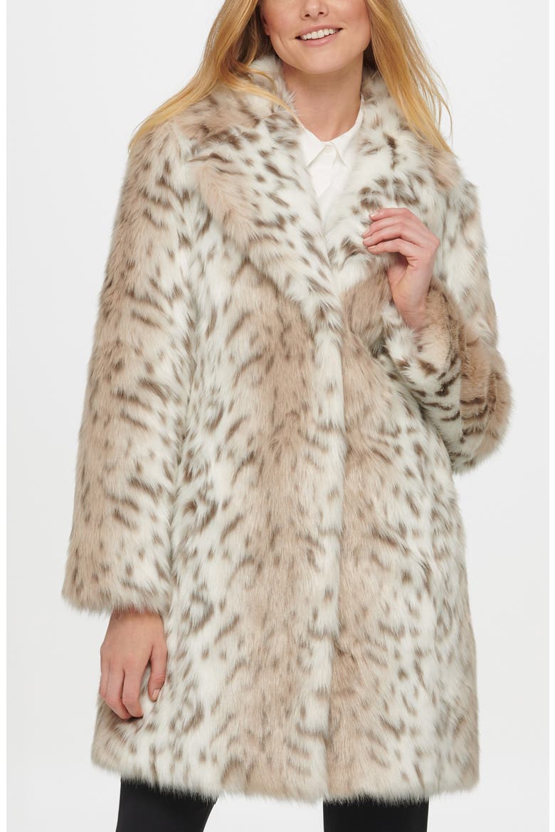 Notch Collar Faux Fur Coat, Alternate, color, LEOPARD