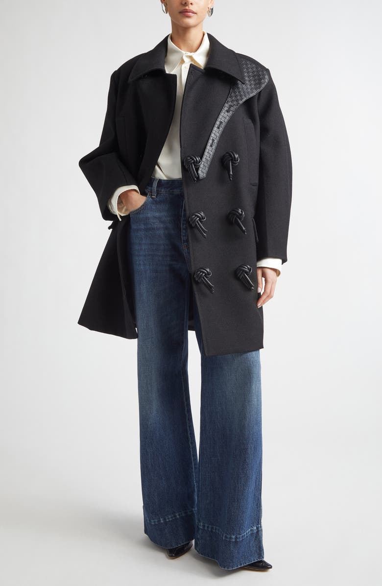 Bottega Veneta Mohair Blend Gabardine Peacoat, Alternate, color, 1010 Double Black