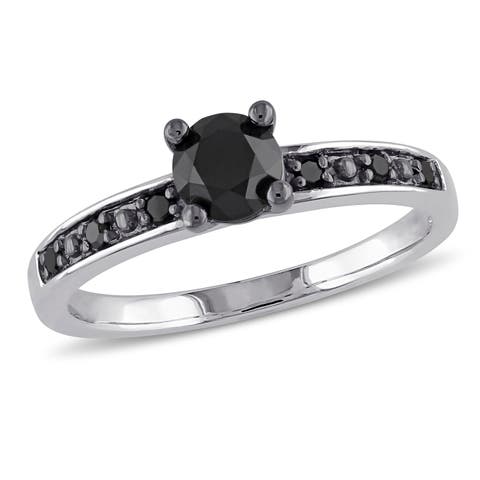 Black Diamond Engagement Ring Sterling Silver