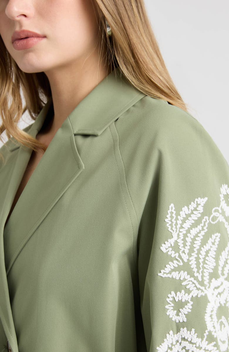 NVLT Embroidered Belted Crop Trench Coat, Alternate, color, Khaki Green