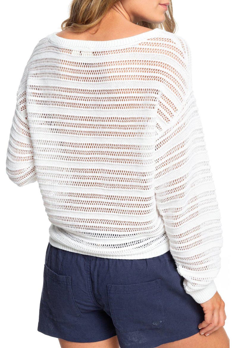 Sweet Amore Open Stripe Sweater, Alternate, color, SNOW WHITE