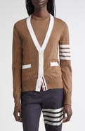 Thom Browne 4-Bar Relaxed Fit V-Neck Virgin Wool Cardigan
