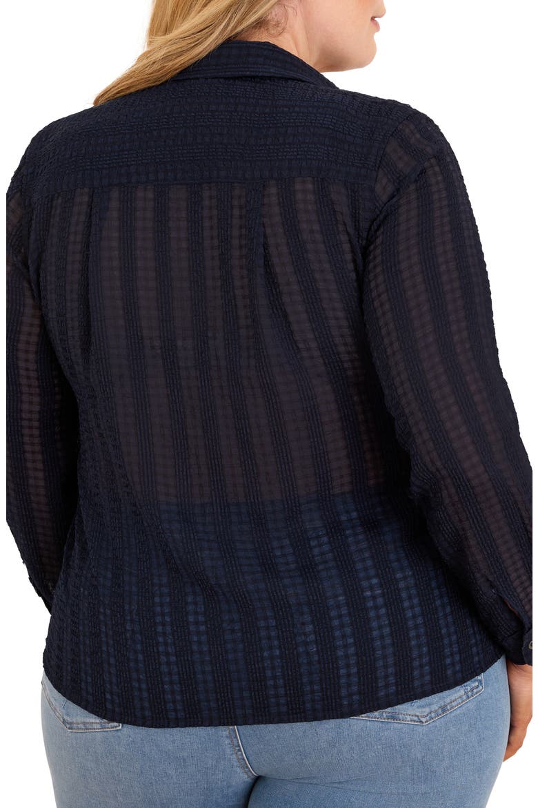 Chiffon Jacquard Tuxedo Shirt, Alternate, color, DARK INDIGO