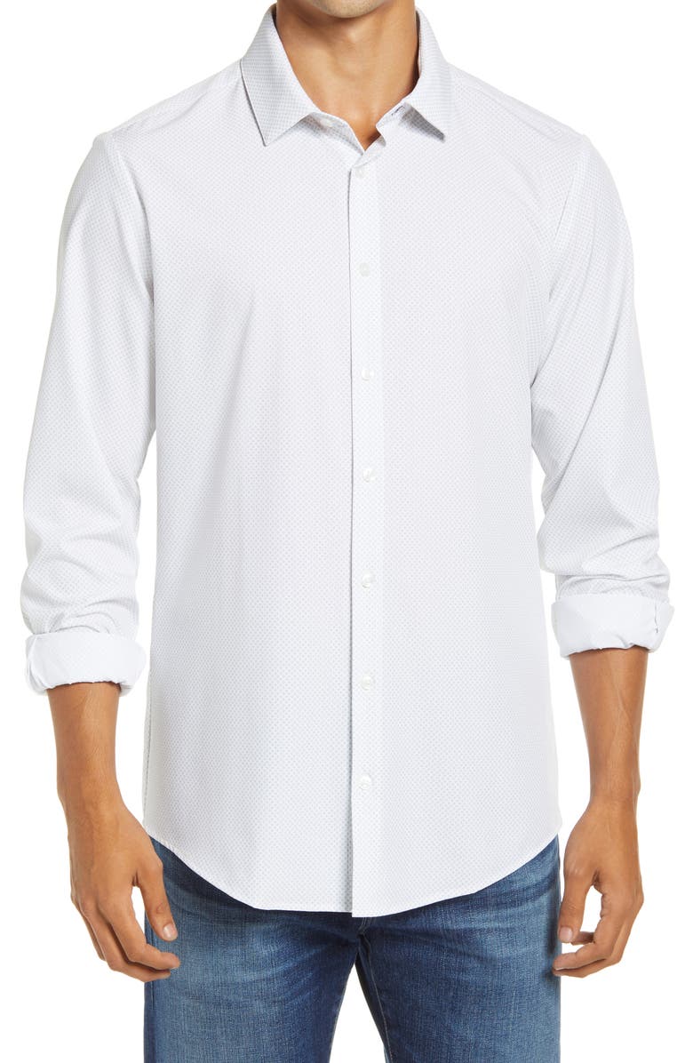Mizzen+Main Leeward Trim Fit Ditsy Medallion Button-Up Performance Shirt, Main, color,