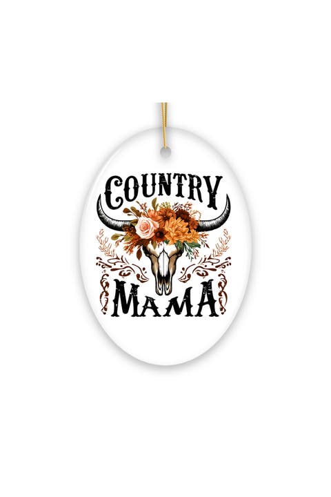 Country Mama Floral Buffalo Skull Ornament