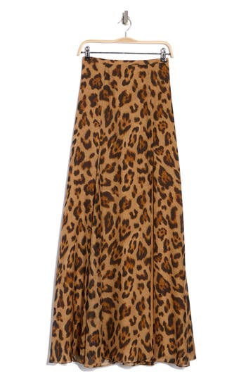 L Agence L'agence Luca Silk Maxi Skirt In Brown Multi Sahara Leopard