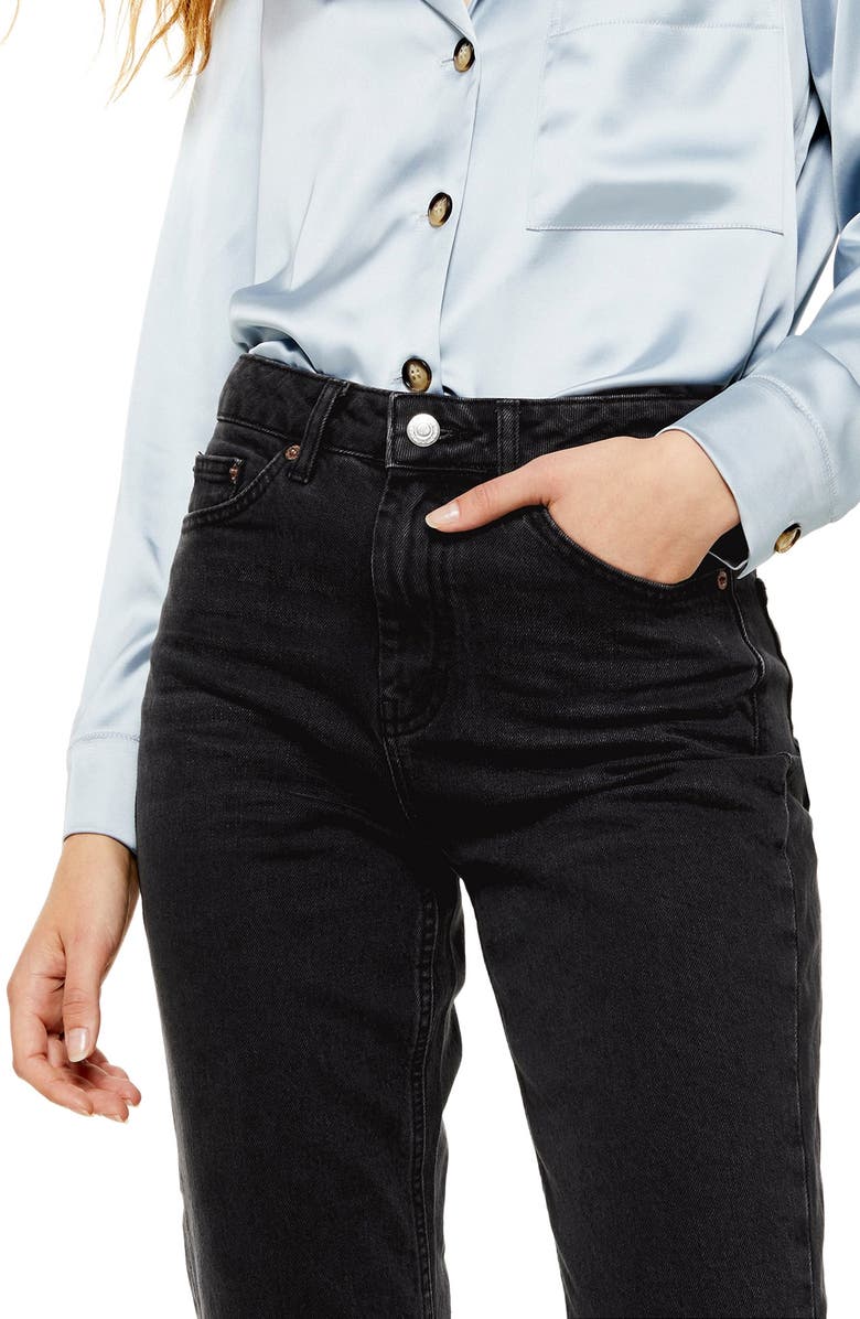 Topshop High Waist Split Hem Straight Leg Jeans, Alternate, color, 