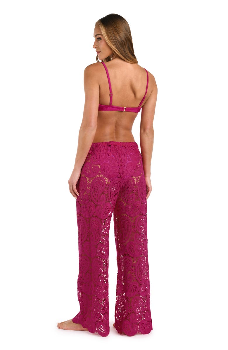 L'AGENCE Geraldine Lace Wide Leg Cover-Up Pants, Alternate, color, Fuchsia