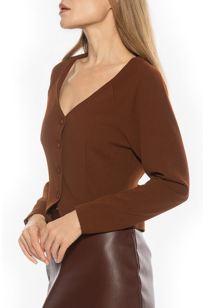 Delyra Back Belt Front Button Crop Top, Alternate, color, BROWN