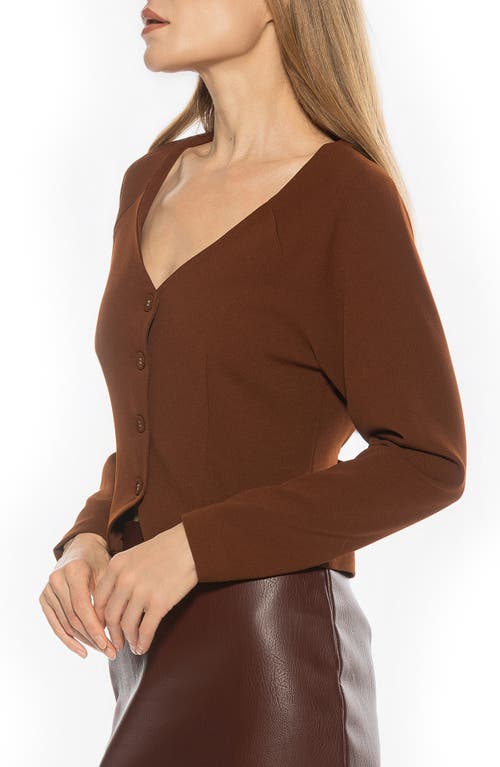 Alexia Admor Delyra Back Belt Front Button Crop Top In Brown