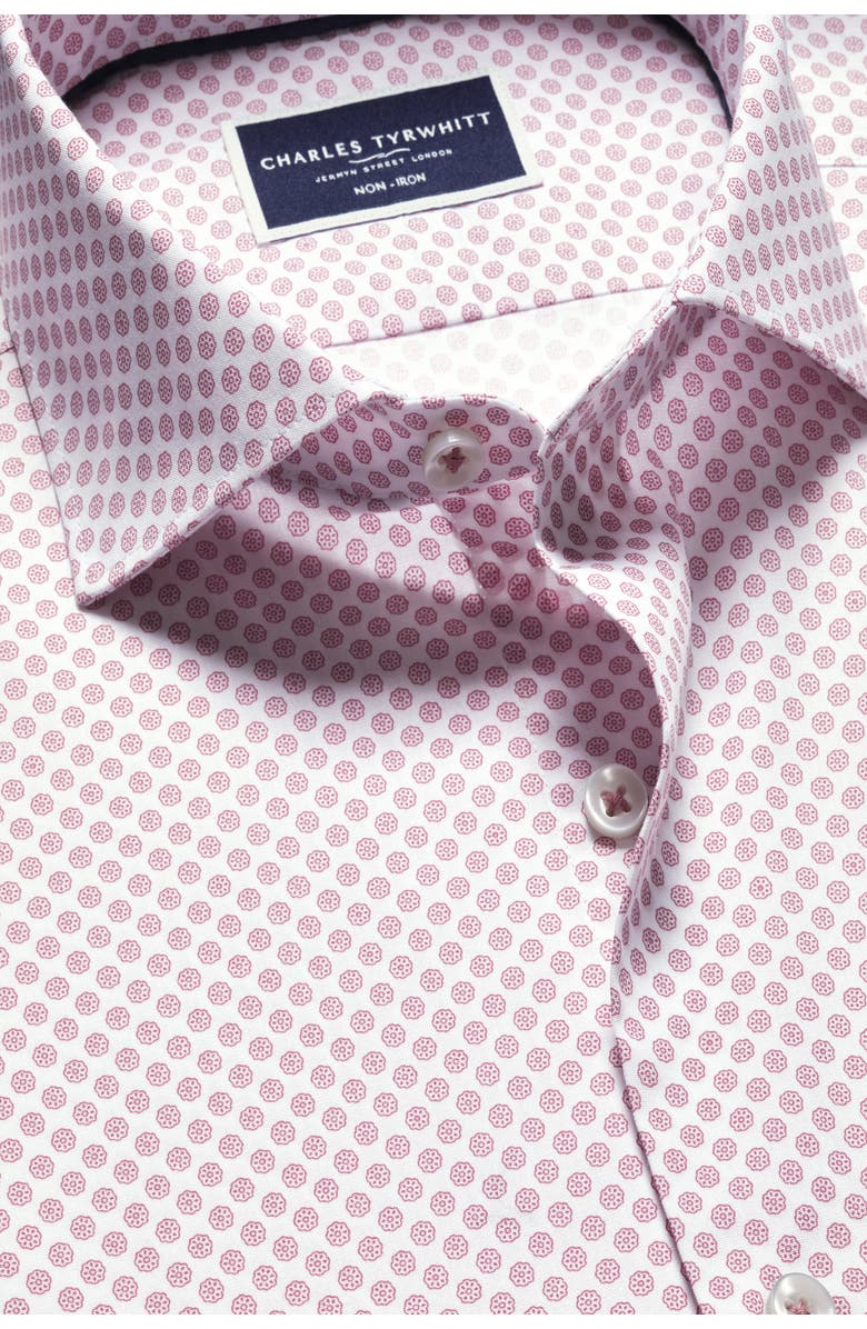 Charles Tyrwhitt Slim Fit Medallion Non-Iron Stretch Print Shirt, Alternate, color, Claret Pink