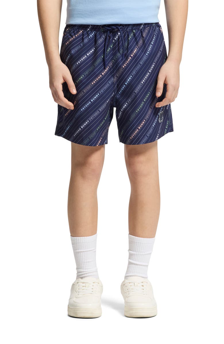 Psycho Bunny Kids' Renmark Printed Swim Trunks, Alternate, color, Evening Blue