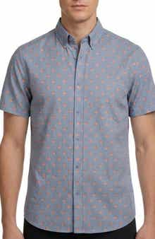 Report Collection Flamingo Print Short Sleeve Seersucker Button-Down Shirt