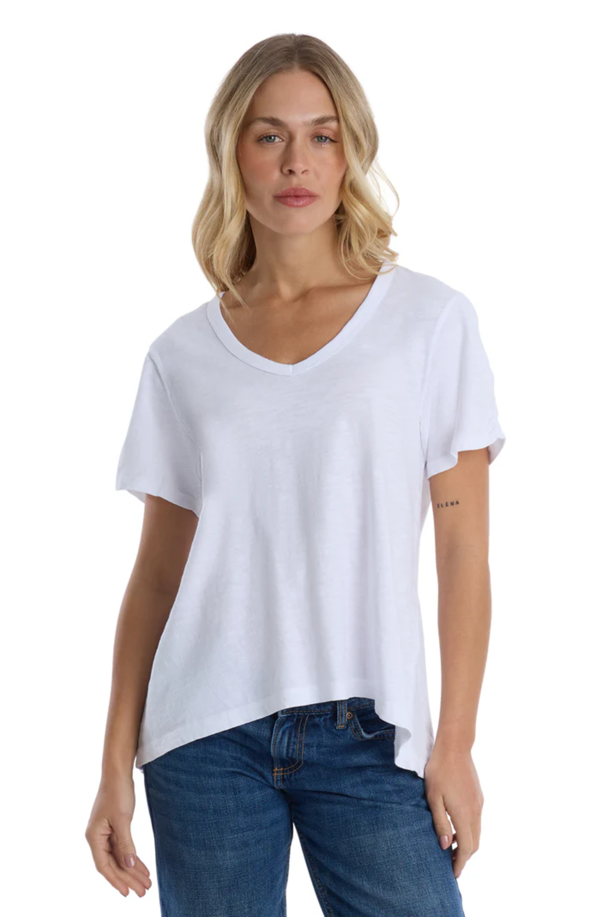 Deep V-Neck Ruched Sleeve Tee - image 4