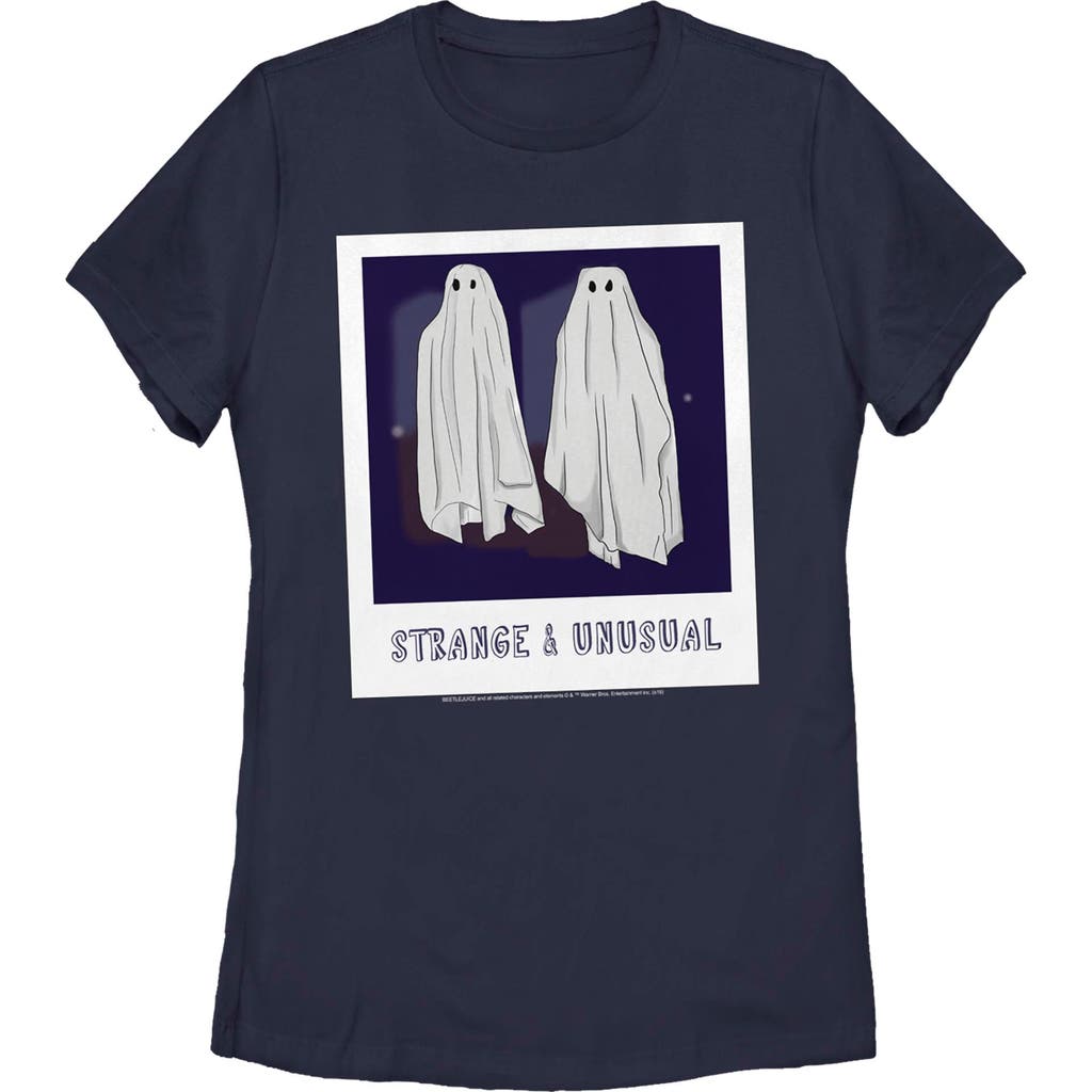 Beetlejuice Halloween Strange And Unusual Ghost Photo Graphic T-shirt In Blue