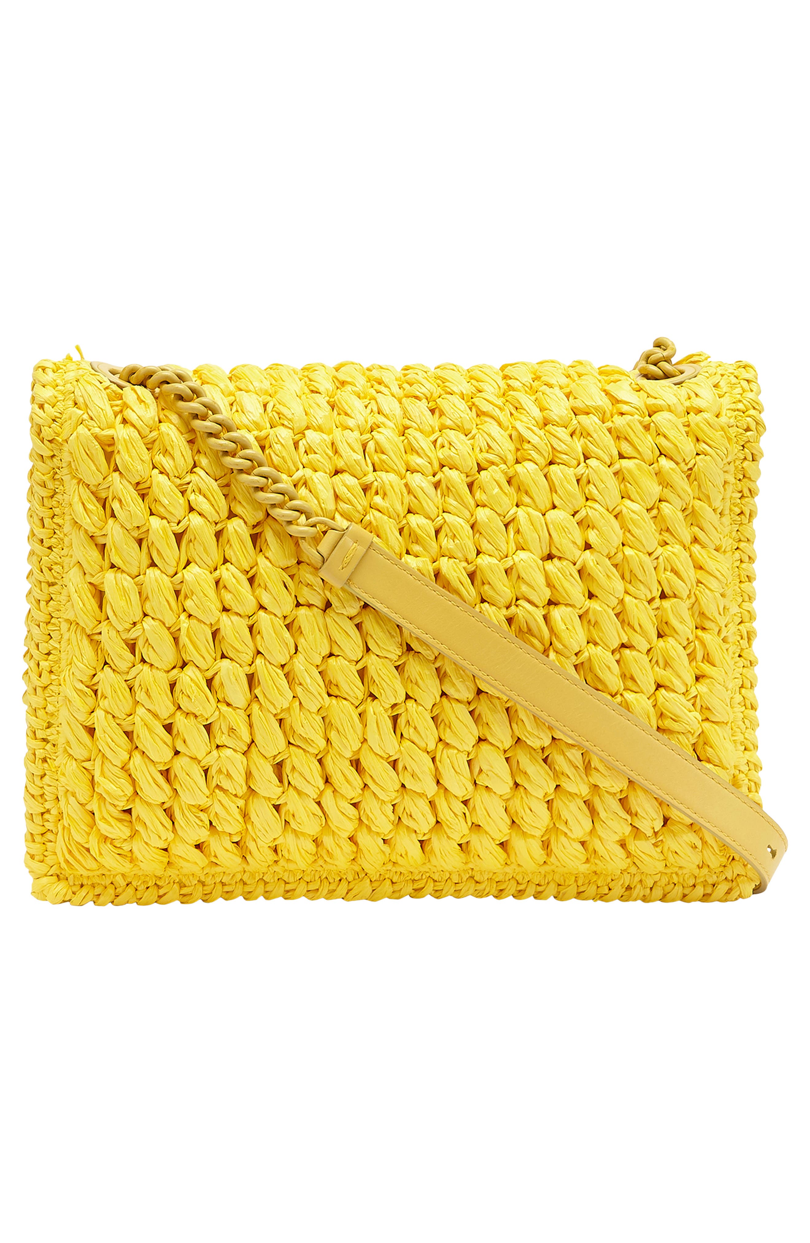 Salvatore Ferragamo Viva Bow Crochet Raffia Shoulder Bag, Alternate, color, CANARY YELLOW RAFIA