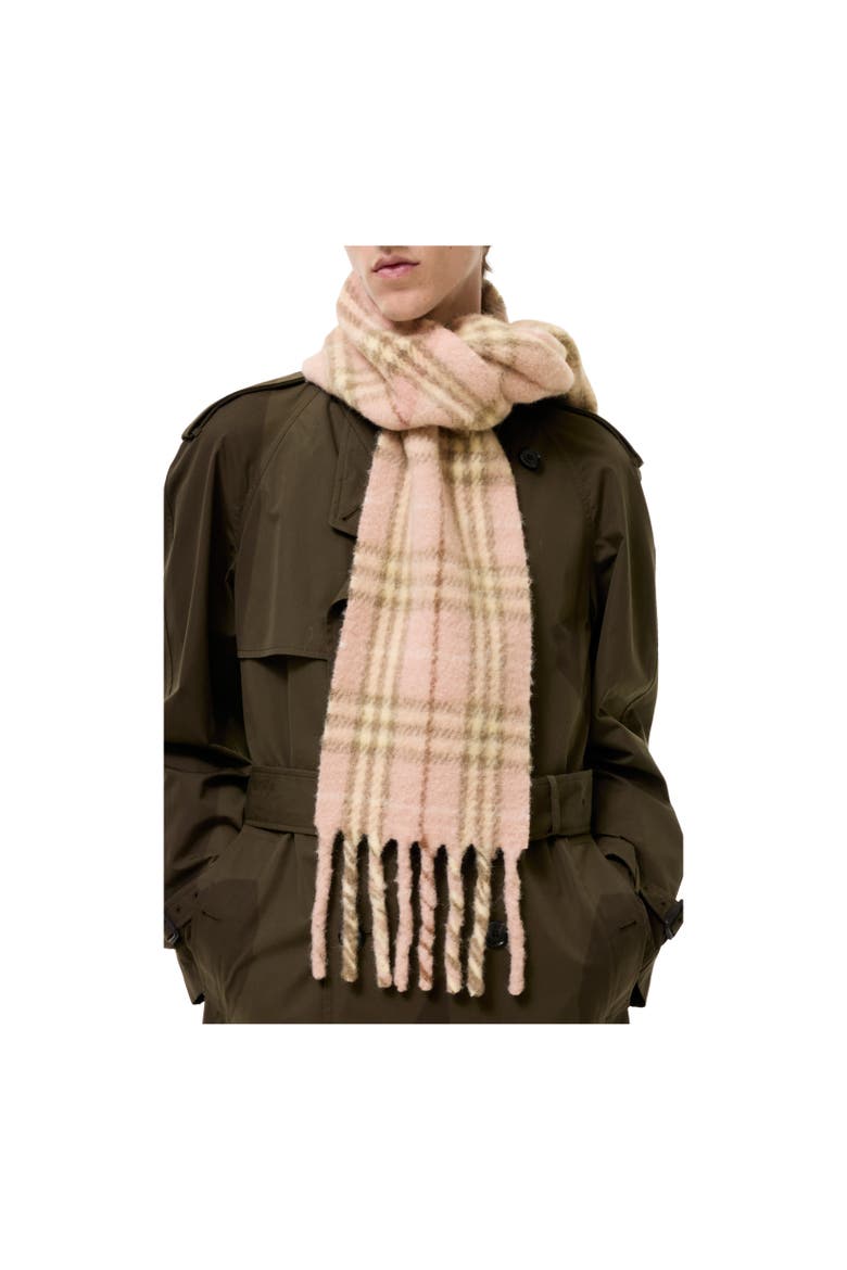 Narrow Check Alpaca Wool Blend Scarf, Alternate, color, Teacup pink