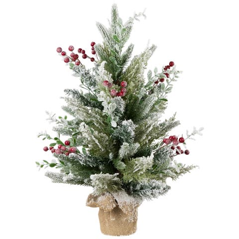 Flocked Balsam Pine Artificial Mini Christmas Tree in Burlap Base - 24" - Unlit