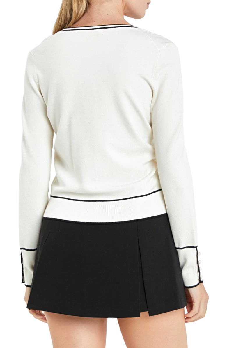 English Factory Contrast Trim Cardigan, Alternate, color, 