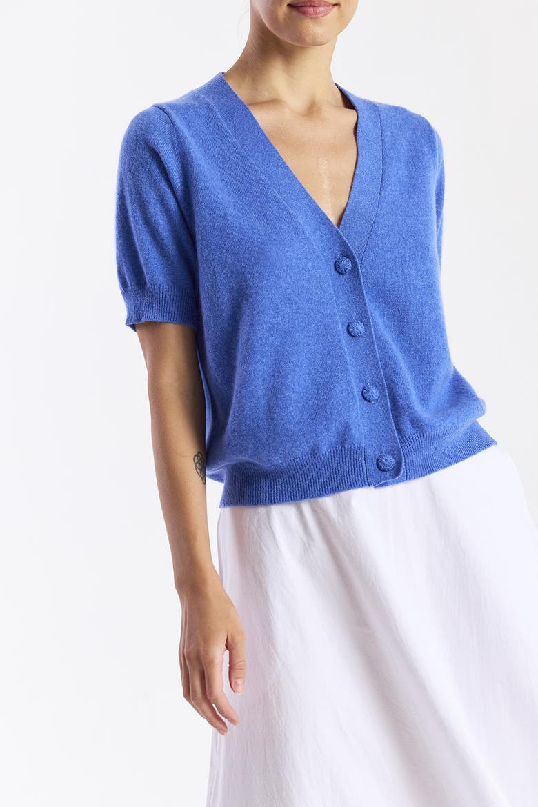Short Sleeve 100% Cashmere Cardigan, Alternate, color, Carolina
