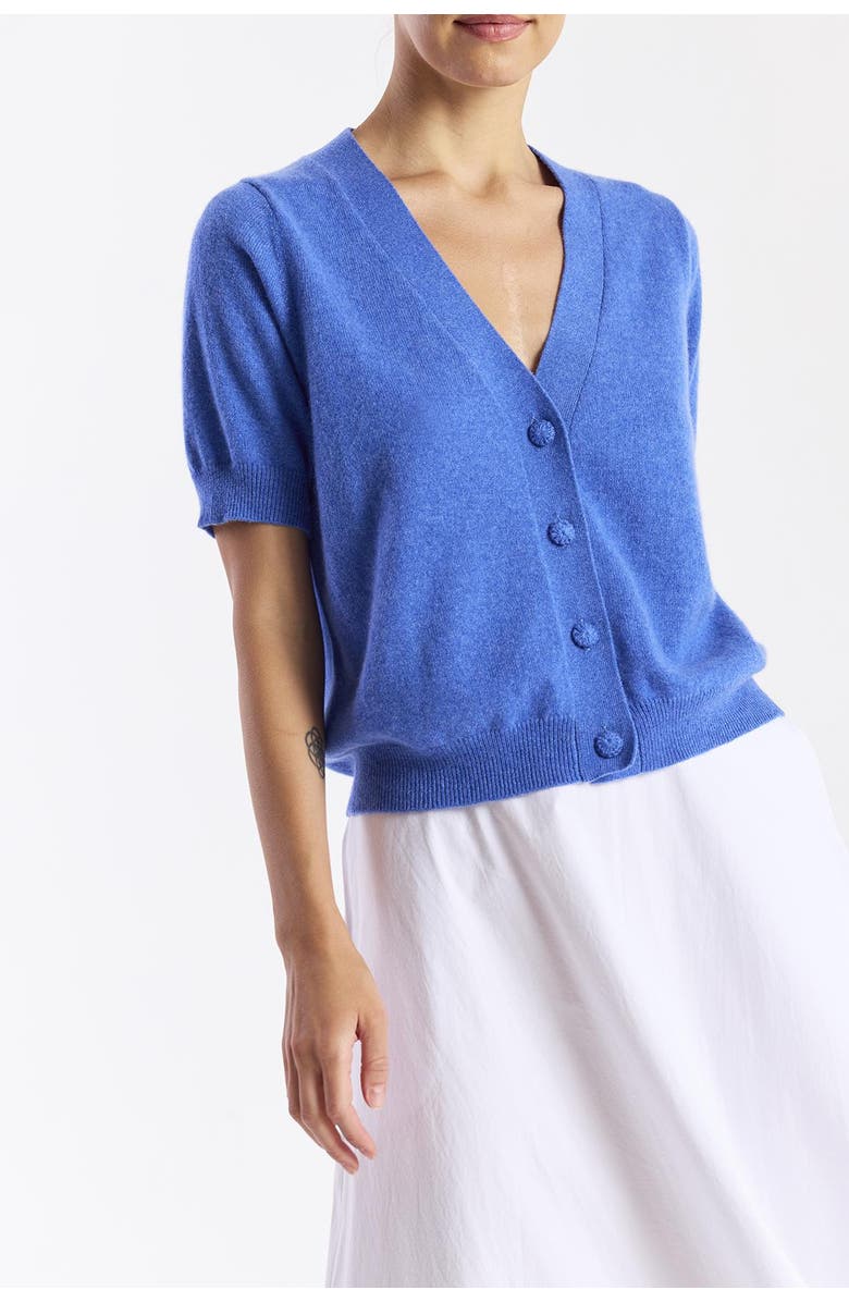 Brodie Pure Cashmere Short Sleeve 100% Cashmere Cardigan, Alternate, color, Carolina