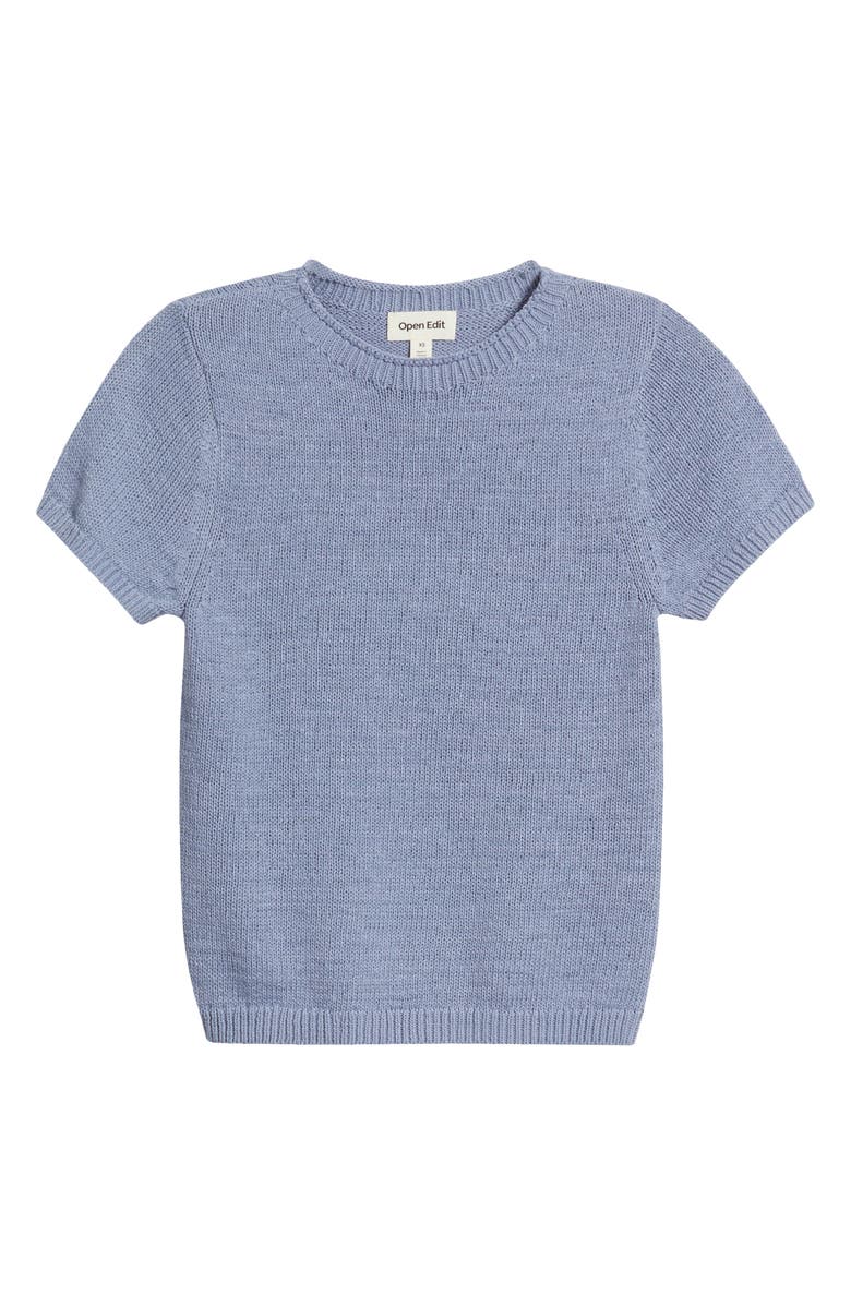 Open Edit Short Sleeve Cotton Blend Sweater, Alternate, color, Blue Umbra