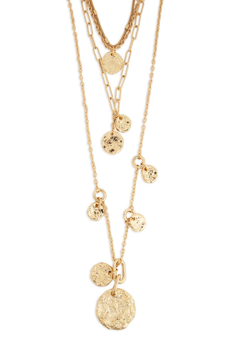 Hammered Coin Charm Layered Necklace, Alternate, color, GOLD