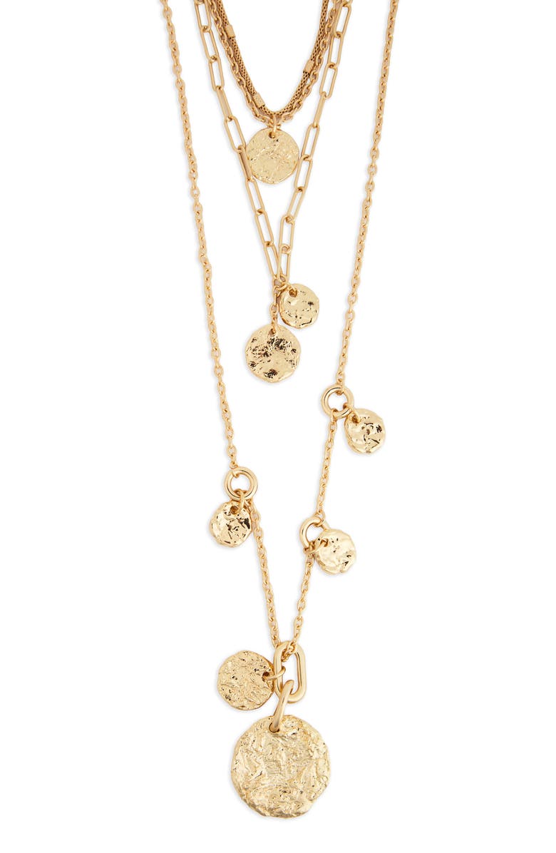 SAACHI Hammered Coin Charm Layered Necklace, Alternate, color, Gold