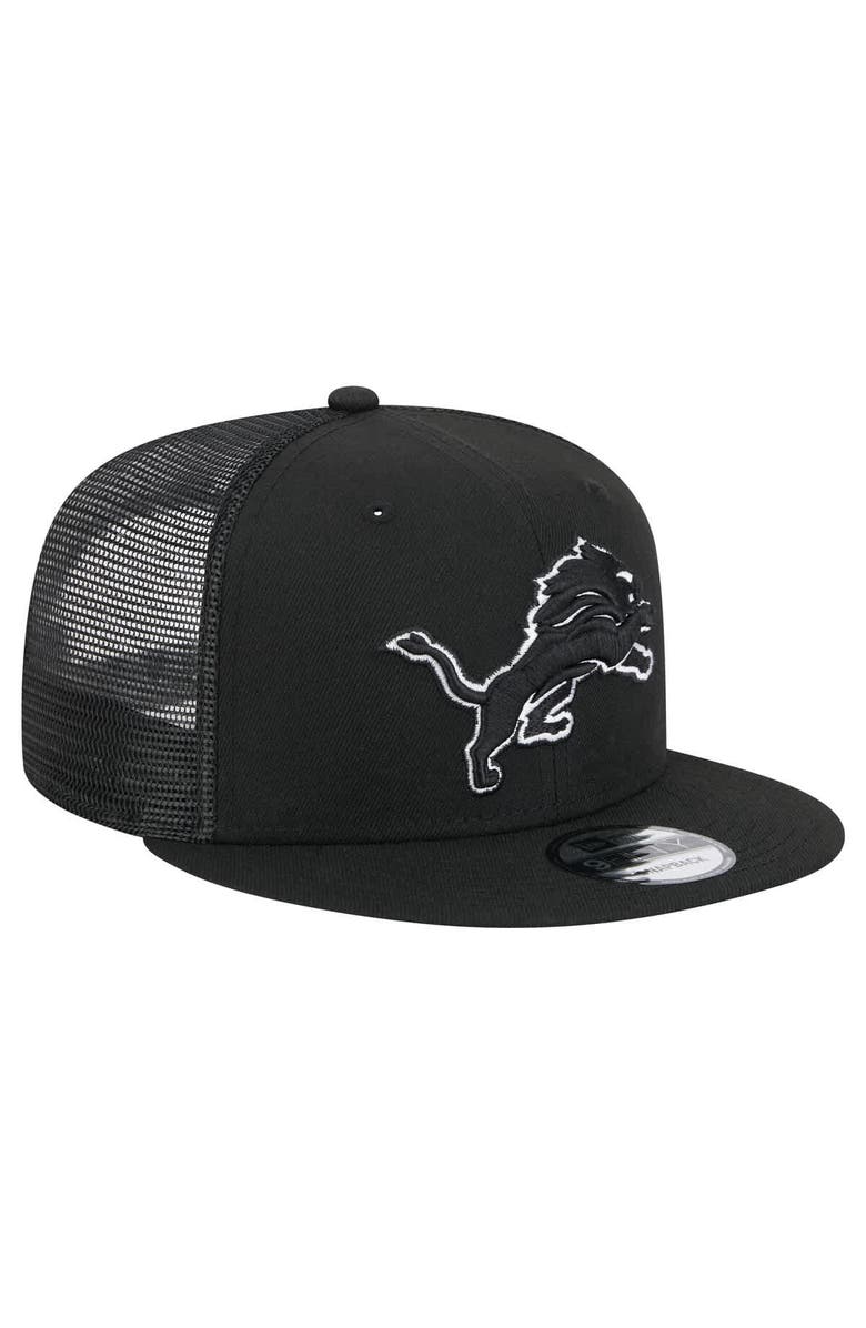New Era Men's New Era Black Detroit Lions Main Trucker 9FIFTY Snapback Hat, Alternate, color, Black