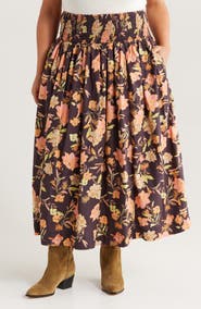 Treasure & Bond Floral Print Smocked Waist Skirt