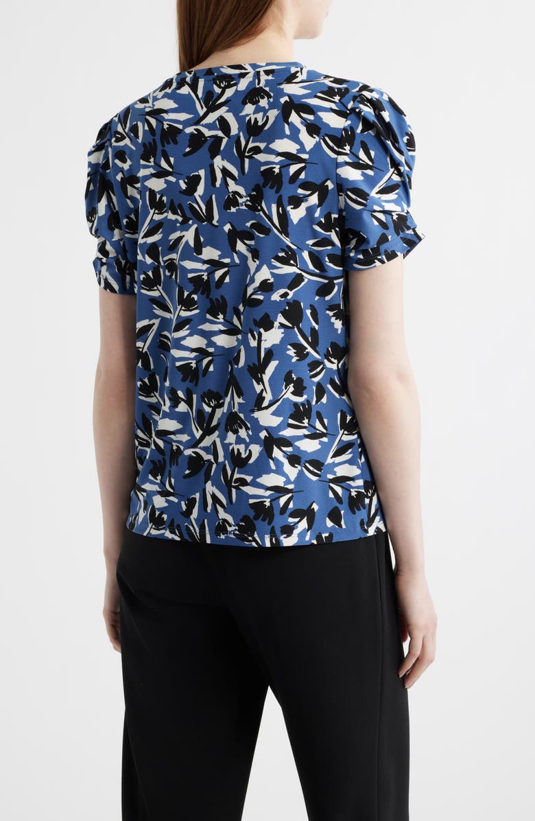 AK ANNE KLEIN Floral Short Sleeve Top, Alternate, color, Blue Jay Multi