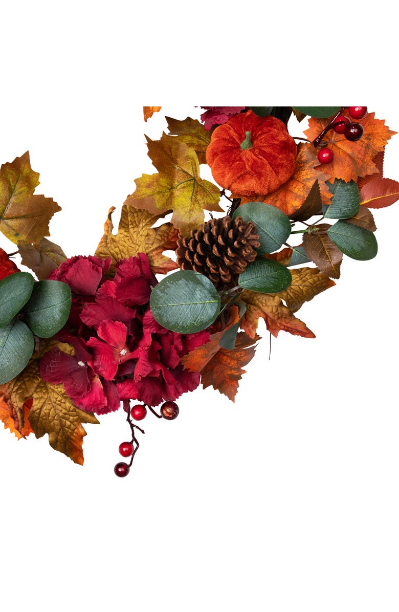 Northlight Artificial Floral and Pinecone Fall Harvest Wreath - 22" - Orange and Burgundy, Alternate, color, Orange
