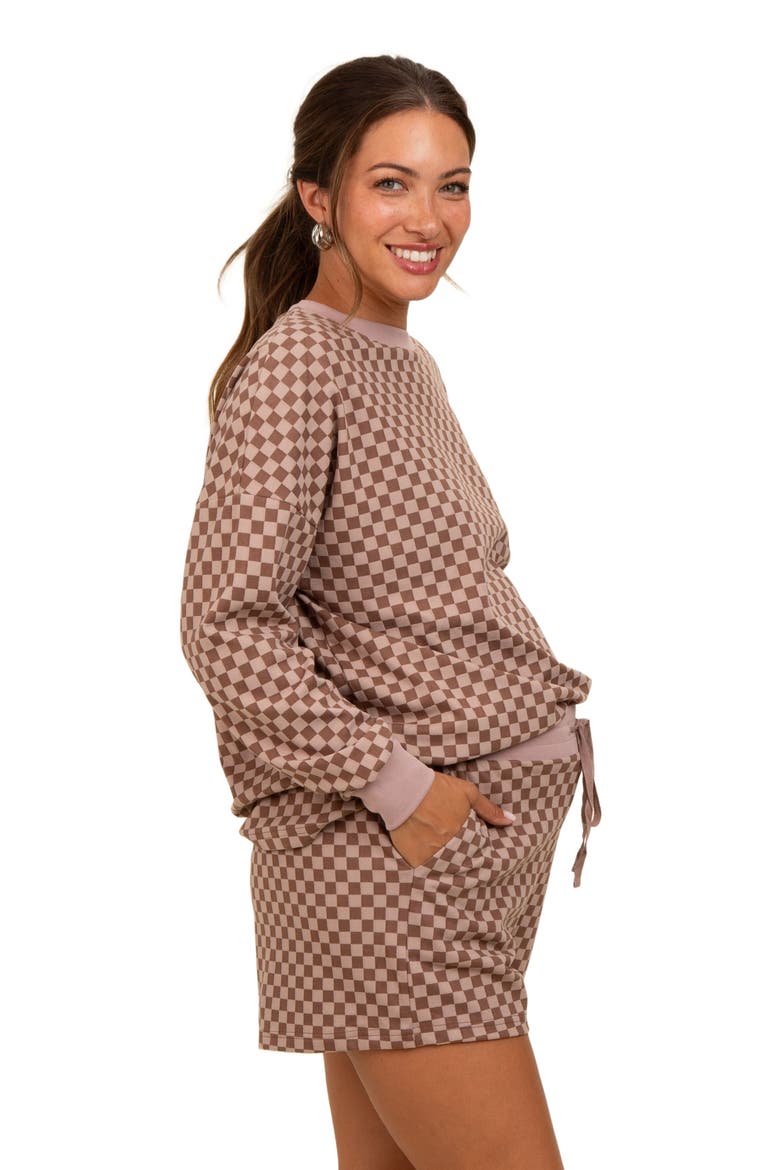 Checkered Plaid Pullover Shorts Set, Alternate, color, Mocha