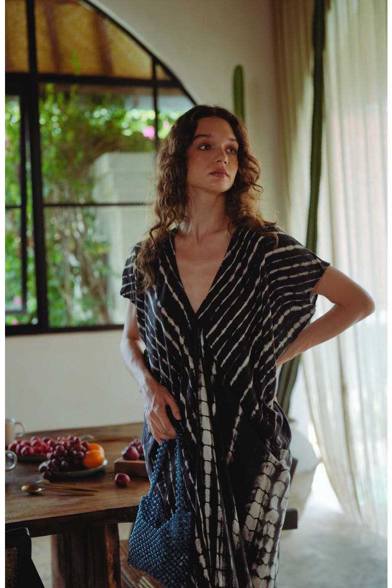 Madella Hand Dyed Kaftan Dress, Alternate, color, Black