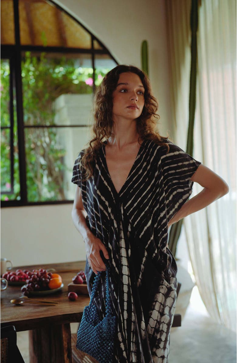 PINK HALEY Madella Hand Dyed Kaftan Dress, Alternate, color, Black