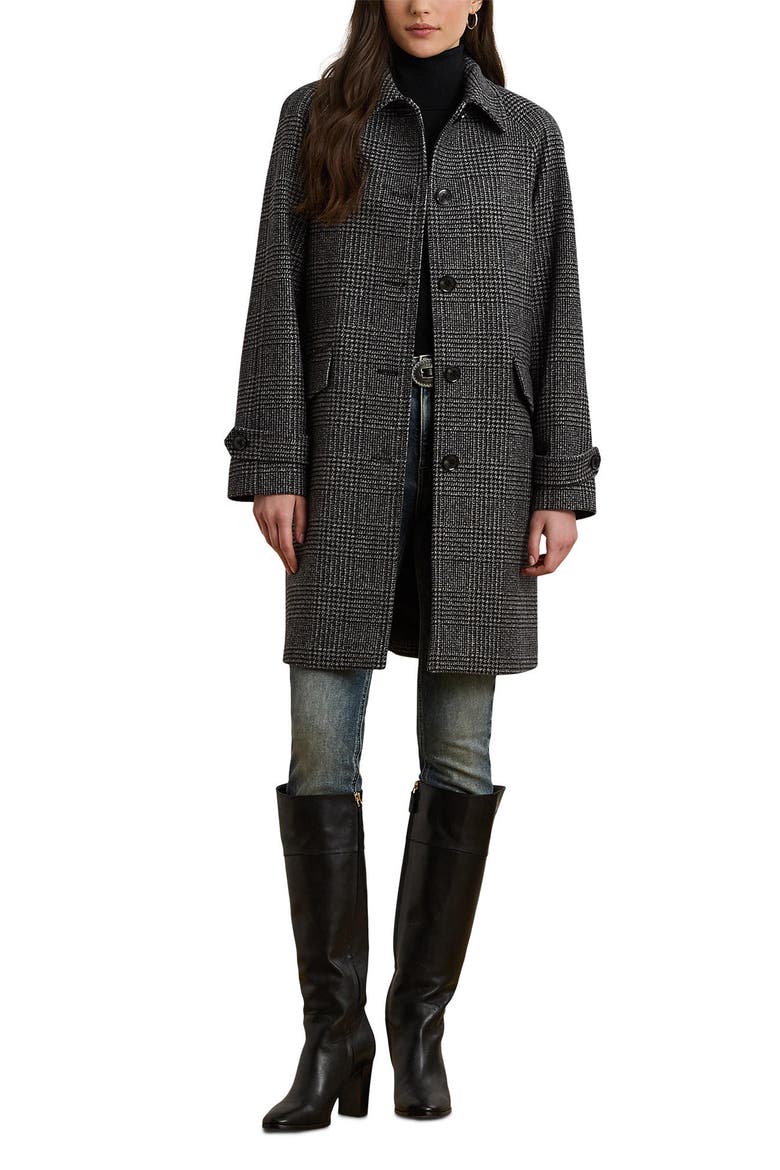 Single Breasted Plaid Wool Blend Coat, Main, color, BLACK/ GREY PLAID
