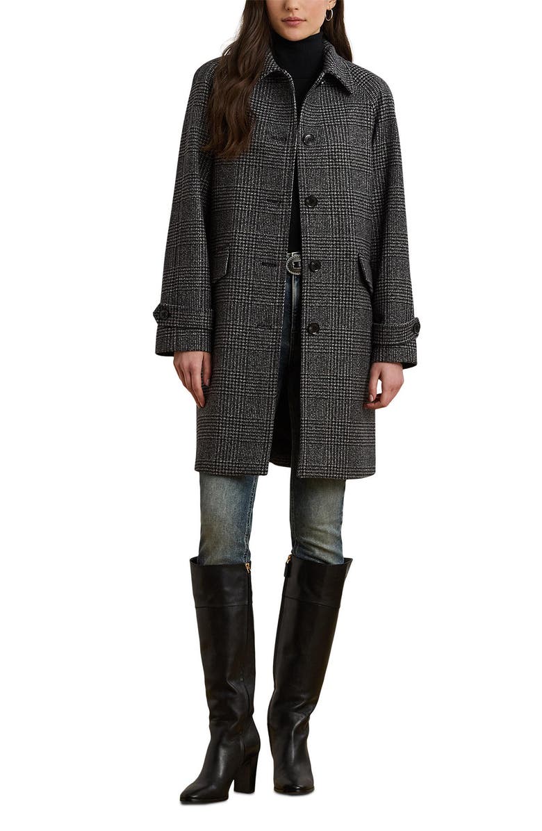 Lauren Ralph Lauren Single Breasted Plaid Wool Blend Coat, Main, color, 