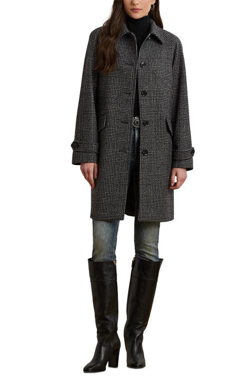 Ralph Lauren Lauren Single Breasted Plaid Wool Blend Coat In Black