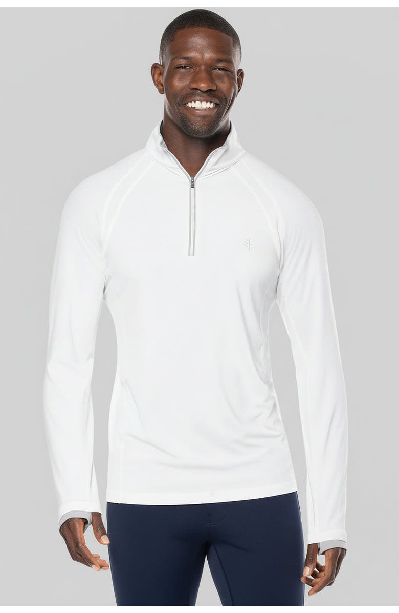 Coolibar Men's Half-Zip Rash Guard - UPF 50+ Sun Protection - Ultimate, Main, color, White Line Texture