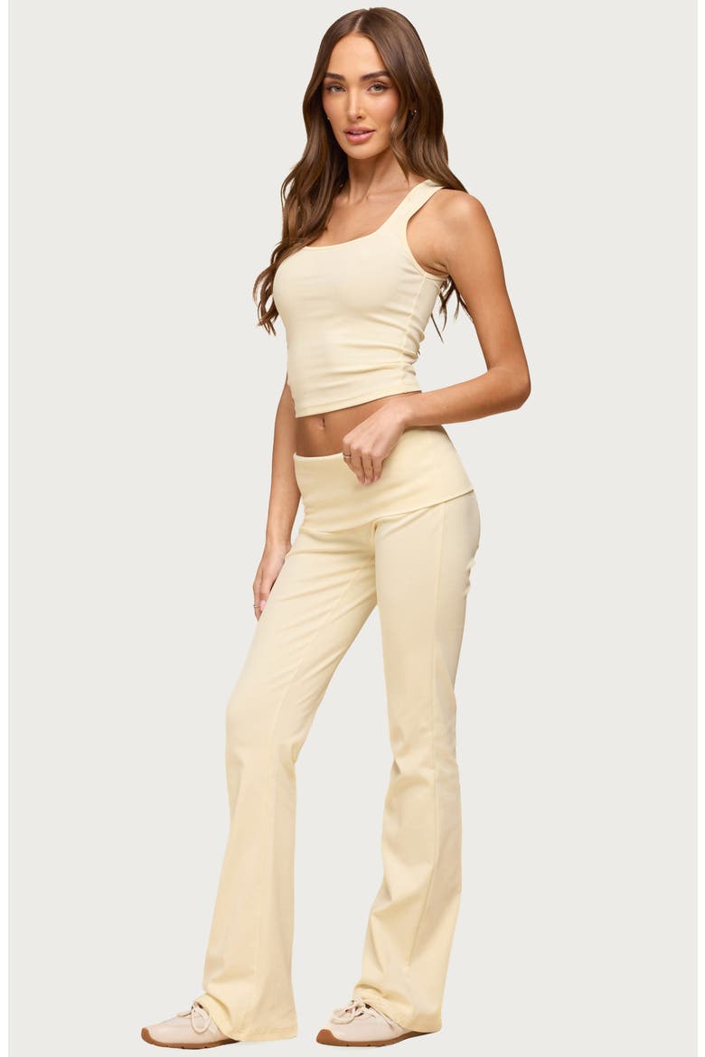 Ivanne Foldover Stretch Cotton Flare Pants, Alternate, color, YELLOW