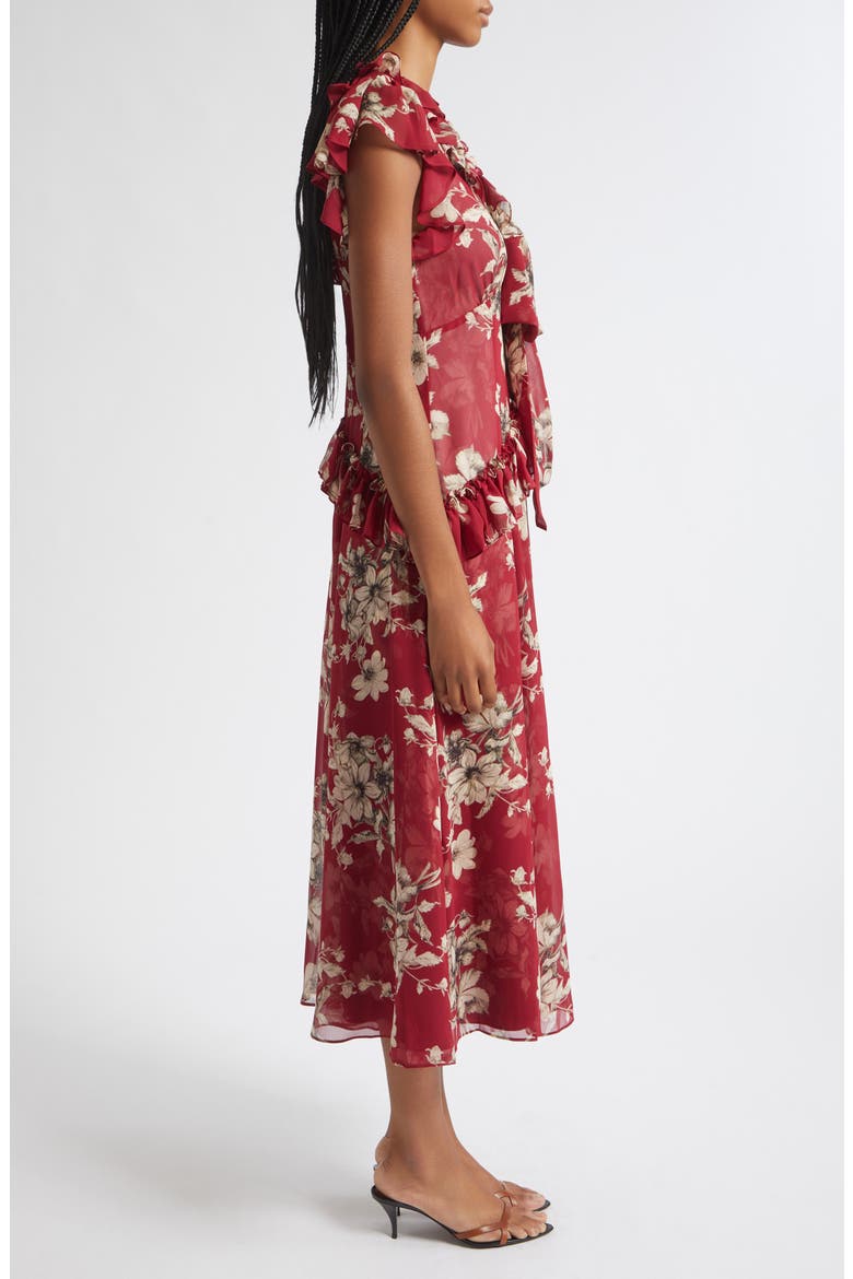 Sevi Hand-Sketched Floral Midi Dress, Alternate, color, BERRYWINE/ GARDENIA