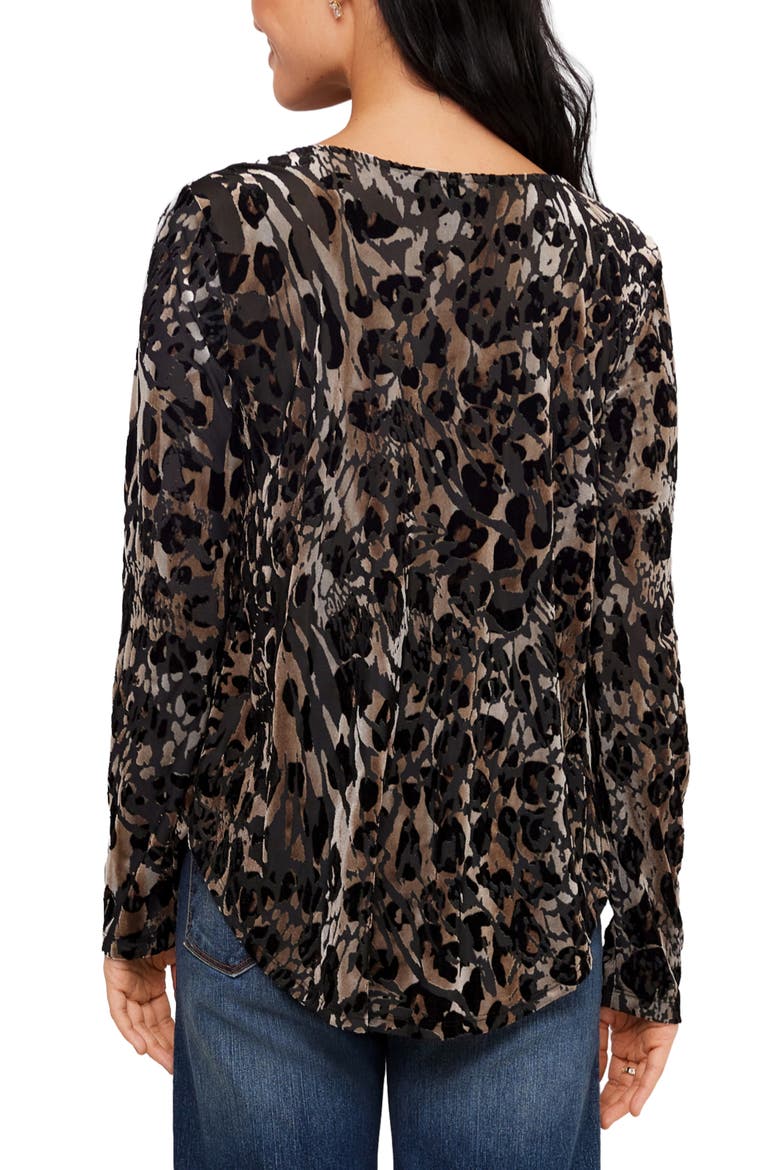 Velvet Burnout Leopard Shirttail Top, Alternate, color, TAUPE/ BLACK