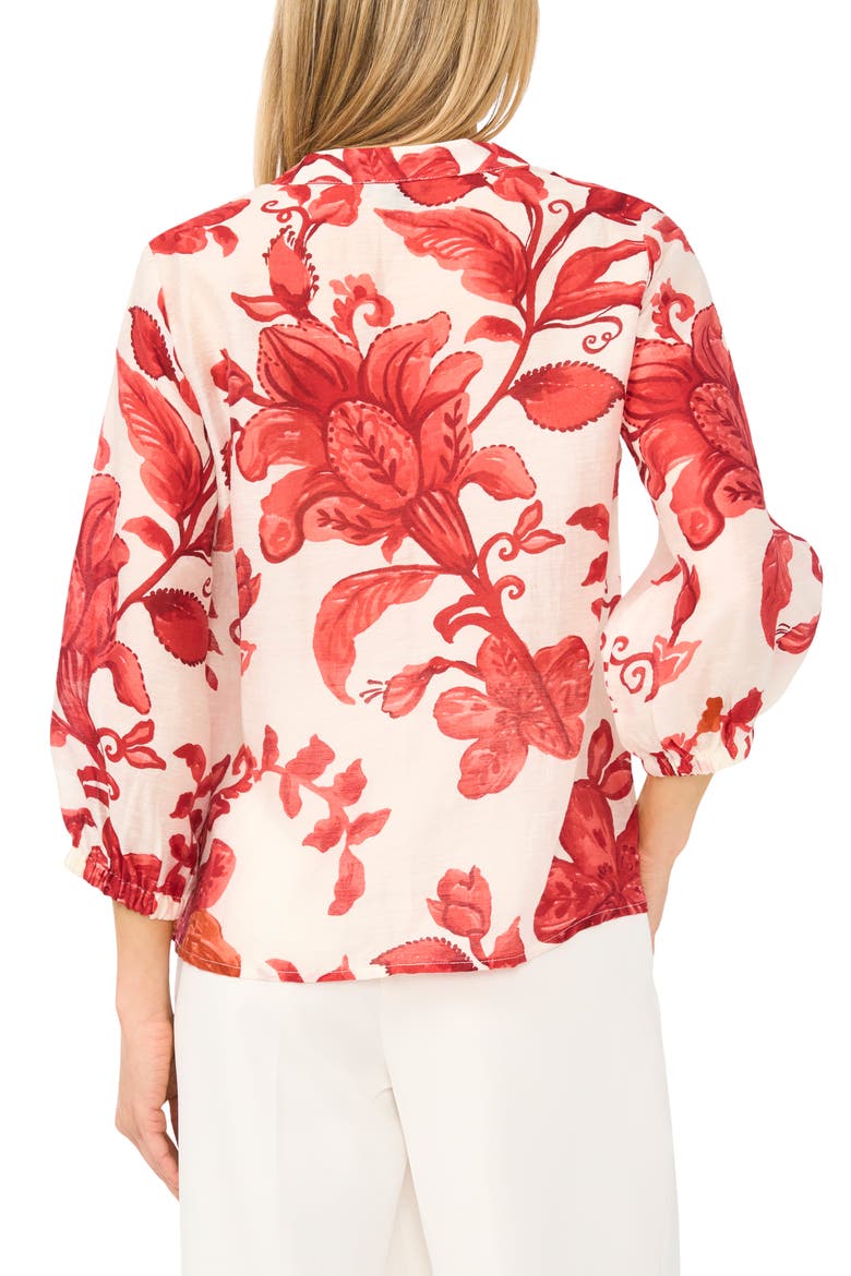 Floral Three Quarter Sleeve Button-Up Shirt, Alternate, color, LAVA RED