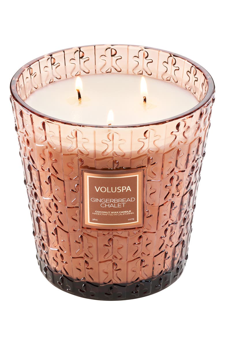 Voluspa Gingerbread Chalet Three-Wick Hearth Candle, Alternate, color, Brown