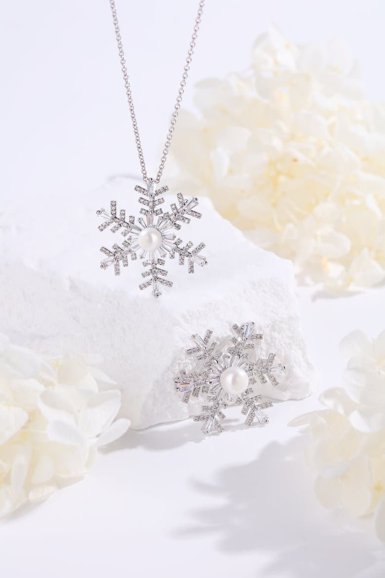 Pavé and Freshwater Pearl Snowflake Multi Way Brooch Pendant, Alternate, color, Silver