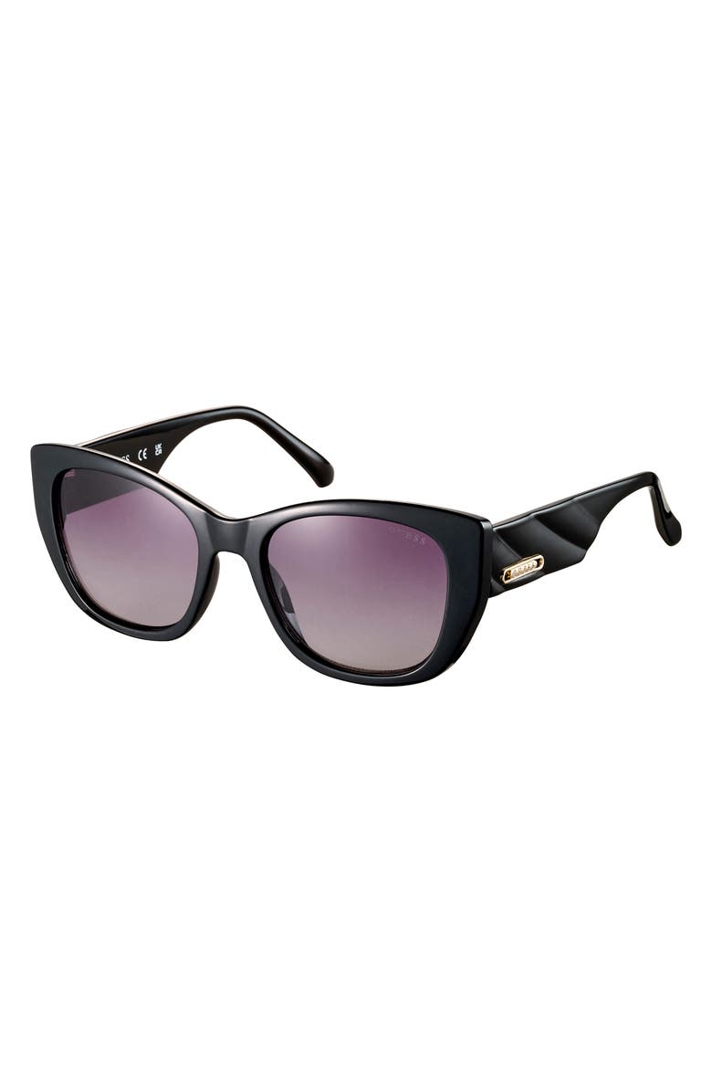 GUESS 54mm Gradient Round Sunglasses, Alternate, color, Shiny Black / Gradient Smoke