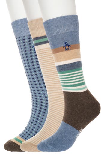Original Penguin Assorted 3-pack Crew Socks In Brown
