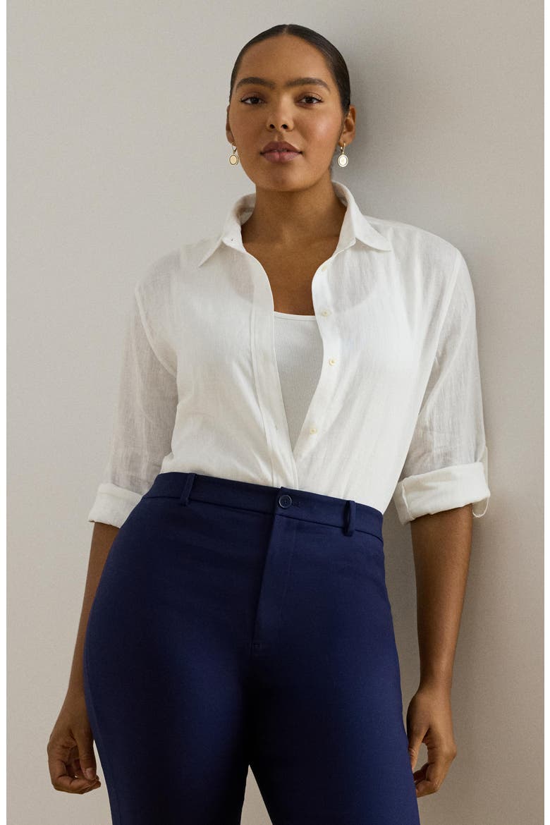 Relaxed Fit Linen Roll Tab Sleeve Shirt, Alternate, color, WHITE